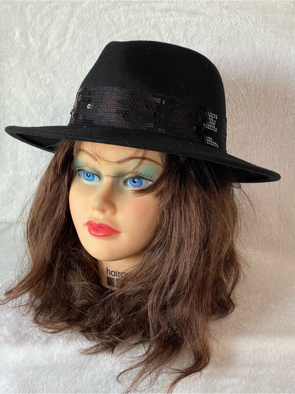 Callanan black fedora hat featuring a sequin embellished band one size